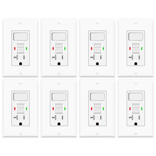 8 Pack GFCI Outlet with Light Switch - 20 Amp Tamper-Resistant Self-Test GFI Switch Combo, LED Indicator, Ground Fault Circuit Interrupter, ETL Listed, White
