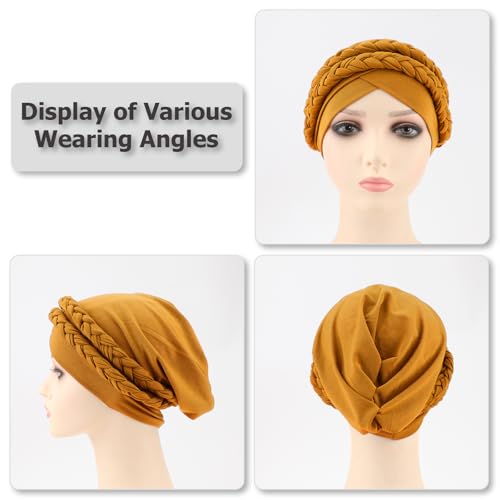 Image of DRESHOW African Women Turban Caps Beanie Twist Headscarf Pre-Tied Double Twisted Braid Hair Cover Wrap Hat Chemo Cancer Cap