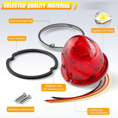 BJZ 6Pcs Red Watermelon LED Strobe+Constant Marker Lights Dual Function Watermelon-Shaped Side Marker Clearance Tail Top Cap Roof Lights for Trailer Truck Semi-Trailer Heavy-Duty Truck Bus Van by BJZ - Image 5