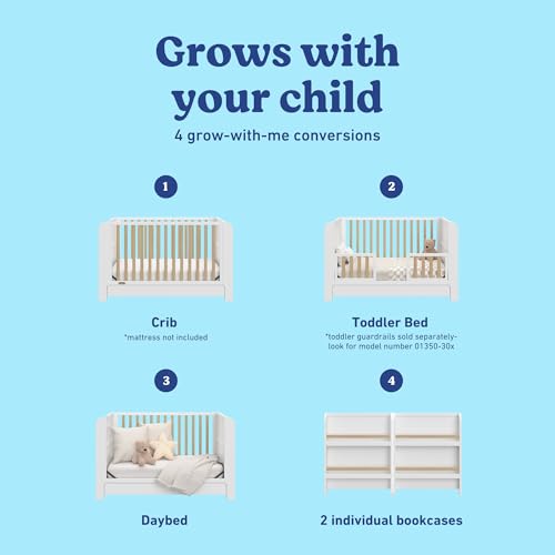 Image of Graco Read-with-Me 4-in-1 Convertible Crib with Drawer - GREENGUARD Gold Certified Converts to Toddler Bed, Daybed, and Functional Bookshelves (White and Driftwood)