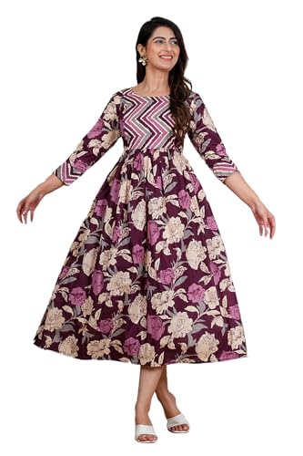 Image of Kuruti B Sheets Women's Cotton Floral Printed Regular Fit Anarkali Kurta for Women