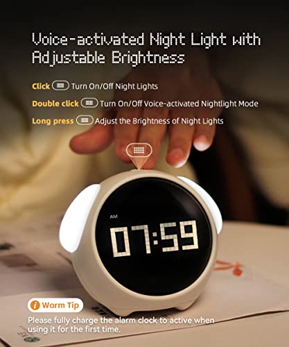 Mikodream Kids Alarm Clock, Dual Alarm Setting, Adjustable Brightness Night Light, Voice-Activated,Temperature Detection, Wake-Up Alarm Clock, Toy And Gift For Toddler, Children, Students, Boys&Girls #TOP4