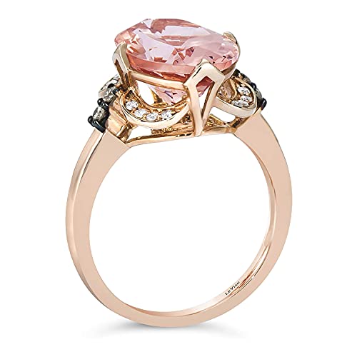 Levian 14K Rose Gold, Oval Cut Morganite & 1/6 Cttw White/Chocolate Diamond Fashion Ring (H-I & Fancy Brown Color, Si1-Si2 Clarity) - Size 7 #TOP3
