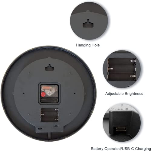 Lomanda Night Light Wall Clock Silent Luminous 12" Round Battery Operated Clock For Living Room, Bedroom, Kitchen And Office, Sound Sensor And Adjustable Brightness #TOP5