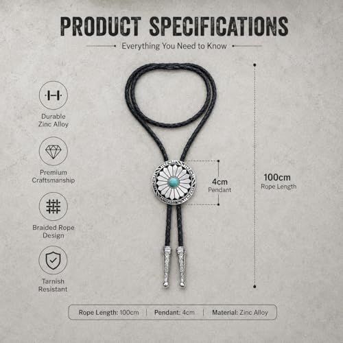 Image of Turquoise Bolo Tie for Men, Leather Braided Necktie Western Cowboy Bola Tie Costume Accessories for Men Women