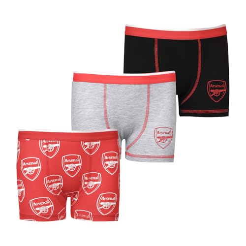 Arsenal F.C. Boys Boxers | Boys Boxer Shorts Pack of 3 | Multipack Underwear Underpants Merchandise 9-10 Years Red