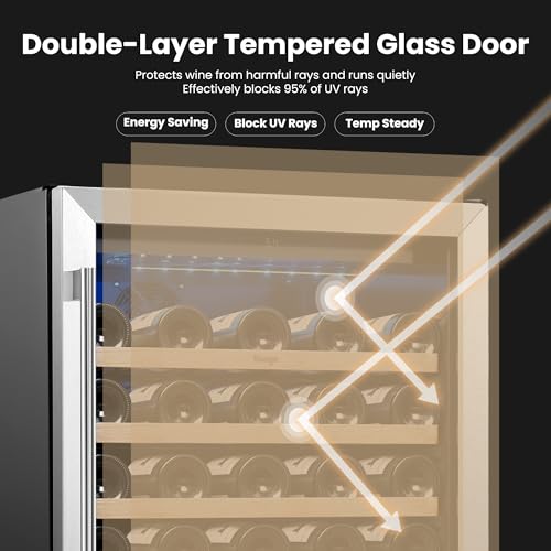 Image of Yeego Wine Fridge Cooler - 24 Inch Wine Fridge Hold 52 Bottles, 40-65F Wine Refrigerator Glass Door, Built in, Freestanding Under Counter Fridge for Beer Soda Drink Home Bar Office(5.12 Cu.ft)