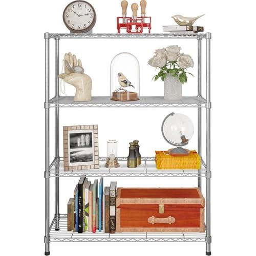 Image of Premium Heavy-Duty 4-Tier Chrome Metal Wire Storage Rack Shelf Organizer | Adjustable Multipurpose Freestanding Shelving Unit for Home, Office, Kitchen | Size 14 inch D x 24 inch W x 48 inch H Inch