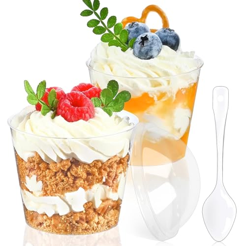 Huanmin 50 Pcs Verrines en Plastique 180ml - Coupelle pour Apéritif et Dessert - Verrine Ronde pour Présenter des Recettes de Tiramisu