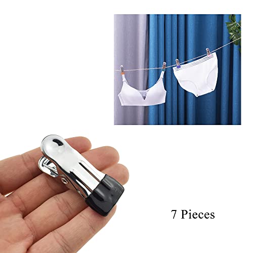 Image of Hahiyo Stainless Steel Clothespins Sock Clip Laundry 2.2inch Length with Spring Strong Grip Windproof Easy Pinch Hang Handy Save Space Not Damage Leave Pinch Mark for Clothesline Towel Black 7PCS