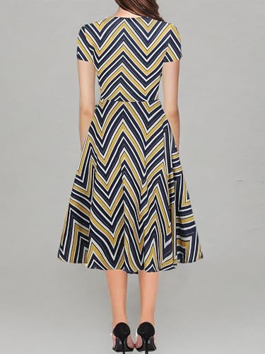 Image of oxiuly Women Casual Dress Round Neck Soft Cotton Floral A-Line Midi Summer Dresses with Pockets OX262