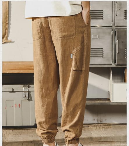 Men's Casual Linen Pants Elastic Waist Drawstring Loose Fit Summer Vacation Beach Trousers3