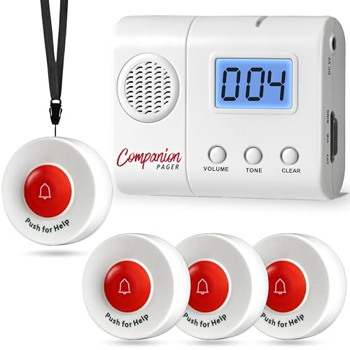 SYNLETT Bip aidant avec 4 Boutons d’Appel sans Fil système d’Alerte SOS Portable Alarme lit prévention des Chutes pour Personnes âgées Seniors Patients...