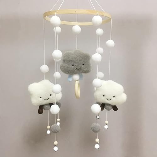 Baby Mobile mit Filzbällen, 3D Wolken Bettglocke für Babybett - Hängende Spiel Dekoration für Kinderzimmer und Kinder Bett Geschenke (Grau)