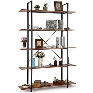 Himimi Bibliothèque Étagère à Livres étagère d’angle étagère en Design Industriel étagère à 5 Compartiments pour Bureau, Salon, Chambre, 120 x 30 x 180 cm