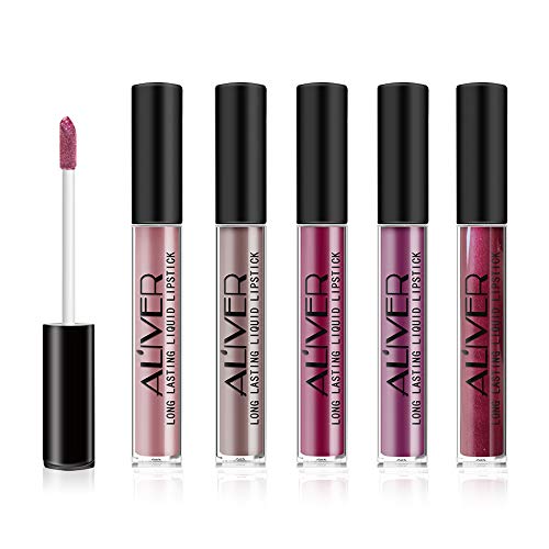 Lippenstift, Lipgloss, Matter Flüssiger Lipstick, 5pcs Wasserdicht Matte Liquid Lipstick Schönheit Lippe Gloss, Sexy Long Lasting Moisturizing, Bestes Geschenk für Mädchen Cover