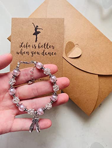 Lemua Dance Bracelet For Girls Pink Pearl And Rhinestone Bead Bracelet With Ballet Shoe Charm Dance Gifts For Granddaughter Daughter Niece #TOP1