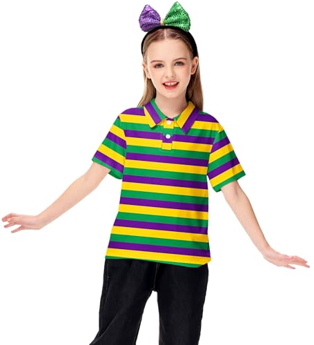Image of AOBUTE Kids 4th of July Polo American Flag Short Sleeve Button Down Shirts Tops 3-14 Years