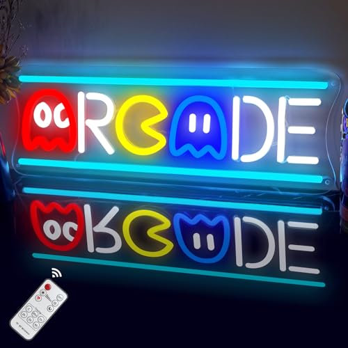 Image of Arcade Neon Sign, Retro Ghost Arcade Game LED Neon Light Sign Dimmable, Handmade 3D Arcade Theme Night Lamp for Teens, Game Room Bedroom Man Cave Basement Home Playroom Birthday Gifts - 16''