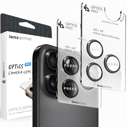 Image of Lensarmor Compatible with iPhone 16 Pro Max Black Titanium Camera Lens Protector (2-Pack) - 9H Tempered Glass, Anti-Scratch, Stealth Protection with Alignment Frame