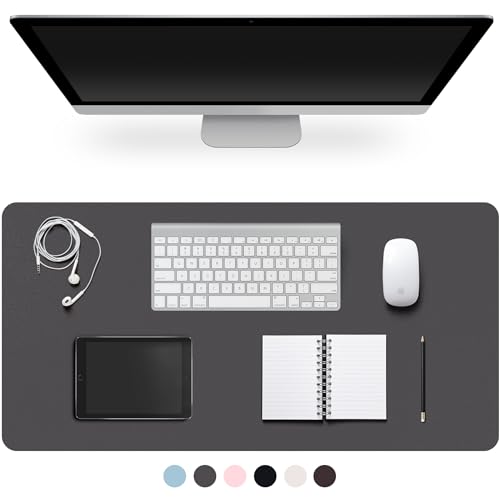 Leather Desk Pad Protector,Non-Slip Desk Pad,on-Slip PU Leather Large Mouse Pad,Easy Clean Desk Protecor Mat,Writing Pad for Office Work/Home/Decor(Dark Gray, 47.2" x 17")