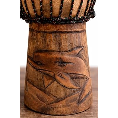 JIVE Djembe Drum African Bongo Congo Wood Drum Deep Carved Solid Mahogany Goat Skin Professional Quality 16 High (Dolphin)