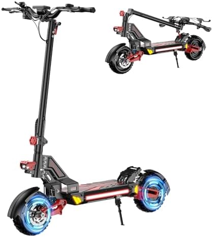 Tuziwuzs V2 5600W Dual Motor Electric Scooter for Adults, 48V20AH Lithium Battery, Up to 45MPH, 55 Miles Range, Dual Suspension, Dual Brakes, 3 Speed Modes, LCD Display – Off-Road Folding E Scooter