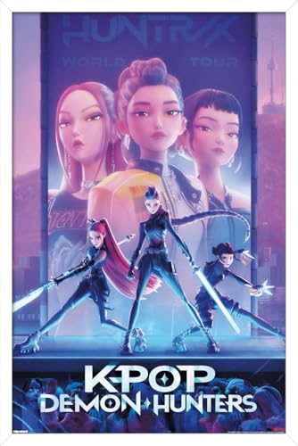 Image of Netflix KPop Demon Hunters (2025) - One Sheet Wall Poster, 34L inch x 22.4W inch, White Framed Version