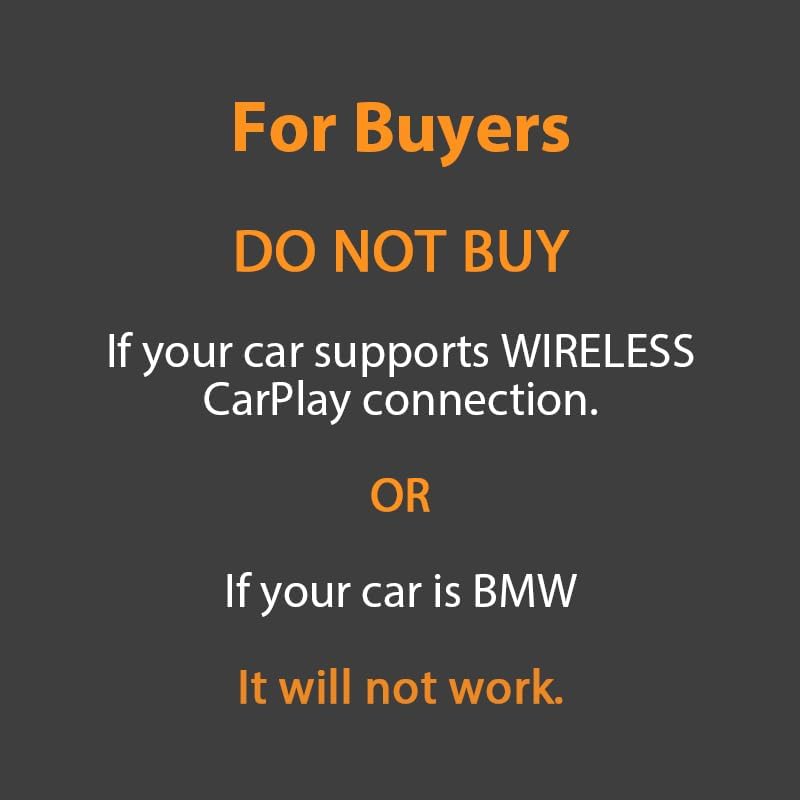 Important compatibility notice for LINCNOVA AIBOX adapter: Do not buy if your car supports wireless CarPlay or is a BMW, as it will not work.