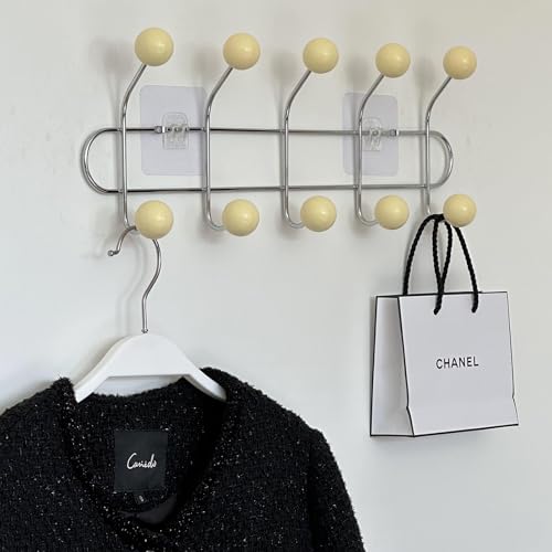 piuytrew Perchero de pared de madera esférico con 10 ganchos metálicos coloridos. Perchero de varias opciones de color, 7