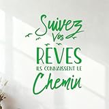 Adesivi murali in vinile Citazioni francesi su come seguire i propri sogni (Uivez Vos Rêves Inspirational Quotes) 54.6x74.4cm Facile da installare Verde