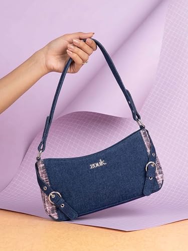 Image of ZOUK Lyra Small Shoulder Bag for Women - Denim & Printed Shoulder Bag with Water-Resistant Lining | Handcrafted Sling Bag with Multiple Pockets & Zip Closure for Daily & Weekend Use |