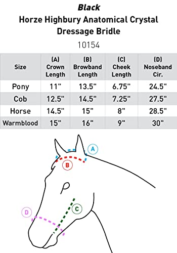 Horze Highbury Anatomical Crystal Dressage Bridle - Black - Horse #TOP2
