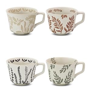Ceramic Coffee Mug, 12 oz Novelty Unique Teacup with Large Handle, Stoneware Cup for Tea Mocha Latte Cappuccino Espresso (Set of 4, Butterfly Grass Ivy and Leaf) Ceramic Coffee Mug 12 oz Novelty Unique Teacup with Large Handle Stoneware Cup for Tea Mocha Latte Cappuccino Espresso Set of 4 Butterfly Grass Ivy and Leaf