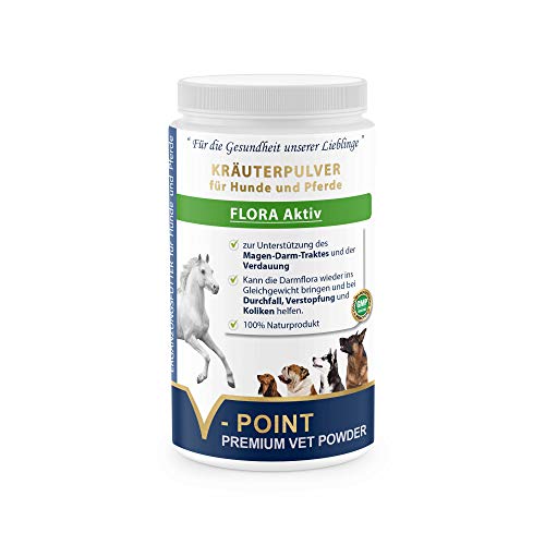 V-POINT Flora Aktiv bei Durchfall, Verstopfung und Koliken - Unterstützung von Magen-Darmtrakt und Verdauung - Premium Kräuterpulver für Hunde und Pferde - Ergänzungsfutter (500 g) Cover