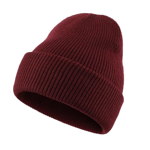 Home Prefer Mens Winter Hats Thick Knit Cuff Beanie Cap Warm Stocking Beanie Hat Burgundy