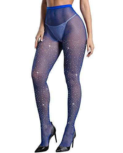 Image of CHRLEISURE Women's Sparkle Rhinestone Fishnets, Sexy Sparkly Glitter Party Concert Outfit Fishnet Stockings