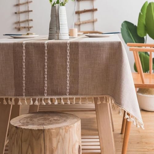 Nappe imperméable anti-tache en coton lin marron pour table