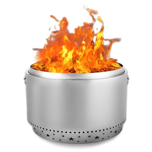 GarveeHome 27 Inch Smokeless Fire Pit, Stainless Steel Wood Burning Fire Pits with Removable Stand and Ash Pan, Portable Bonfire Pit with Handle, Outdoor Fire Pit for Camping, Picnic and Family Gather