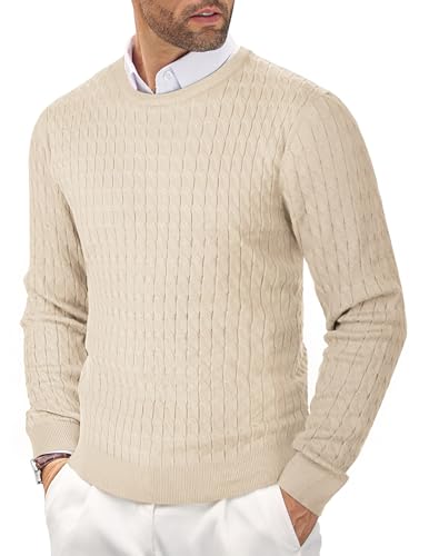 COOFANDY Men's Crewneck Cable Knit Sweaters Long Sleeve Lightweight Casual Twist Patterned Pullover Sweater