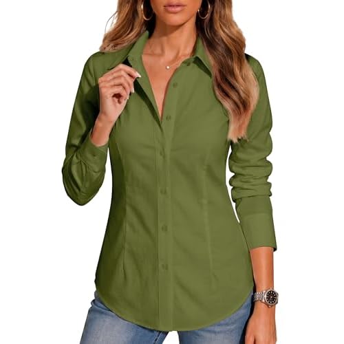 BBIBBI Cotton Button Down Shirts for Women Wrinkle Free Long Sleeve Dress Shirt for Office Work Business Casual Blouse XS-6XL