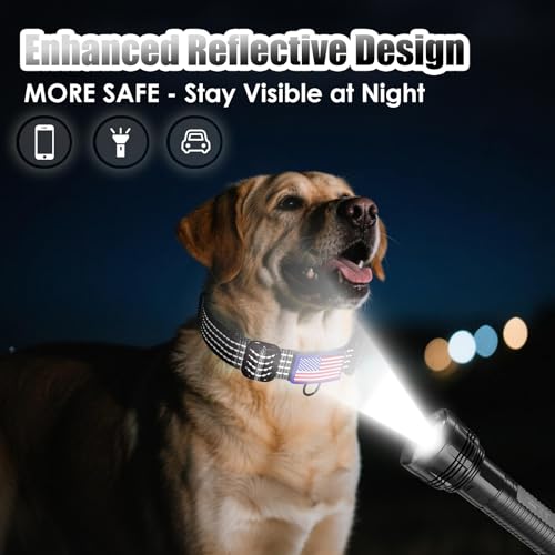 Image of Martingale Dog Collar Reflective NO Pull with USA Flag, M,Black | Escape Proof without choking,Adjustable Limited Slip Collar with Quick Release Buckle, Nylon Walking Collar for S M L Dogs