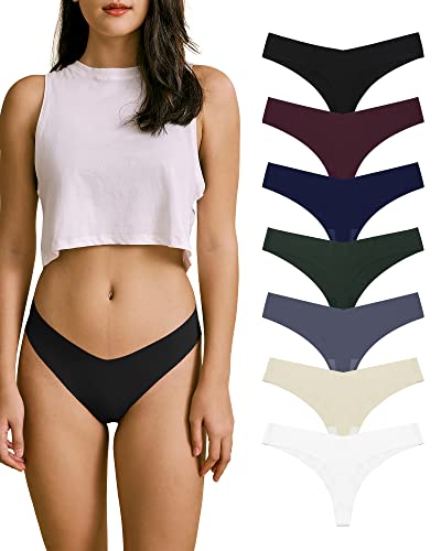 Image of SHARICCA Women No Show Seamless Underwear Thong Invisible Soft Panties Multi Pack