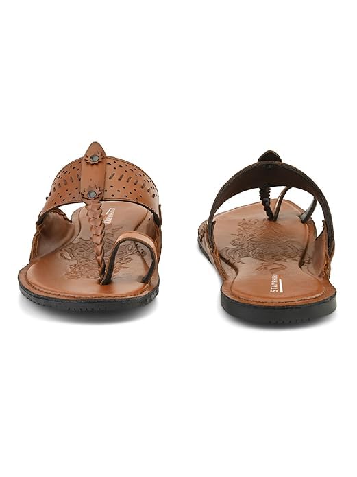 Image of STANPHORD Men Kolhapuri Chappals | Ethnic Thong Slippers Faux Leather | Cushioned Footbed | Festive Wedding Casual Daily Wear (TPMN 30006)