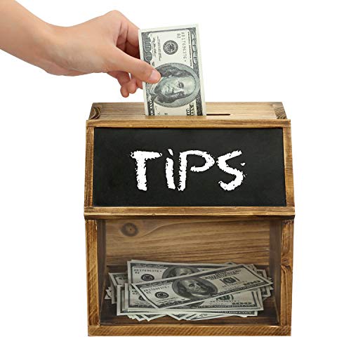 Mygift Rustic Solid Burnt Wood Suggestion Box, Donation, Tip Collector, Ballot Drop Box With Chalkboard Label, Clear Acrylic Viewing Window And Locking Latch #TOP2