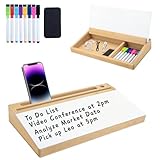 IHKFILAN Desktop Whiteboard with Bamboo Organizer for Small Office Accessories, Aesthetic Desk Dry Erase White Board, with Storage Box for Home Office Cubicle, Marker and Eraser Included