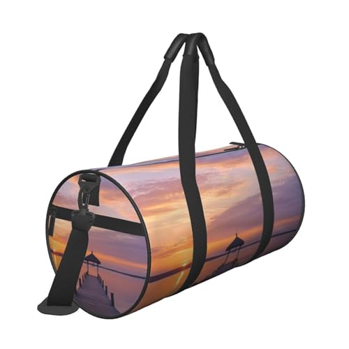 Serene Sunset Printed Travel Bag,Round Personal Item Storage bag,Foldie Duffel Bag for Traveling Vacation,Fitness,Sports3