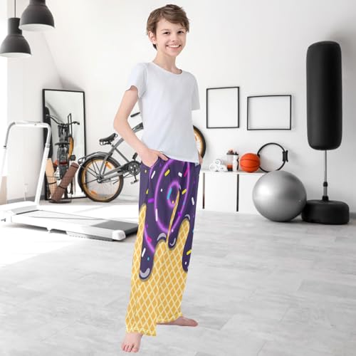 Boy's Pants Dark Purple Ice Cream Jogger Pants Elastic Waist Long Bottoms Trousers with Pockets 6-14 Years 6