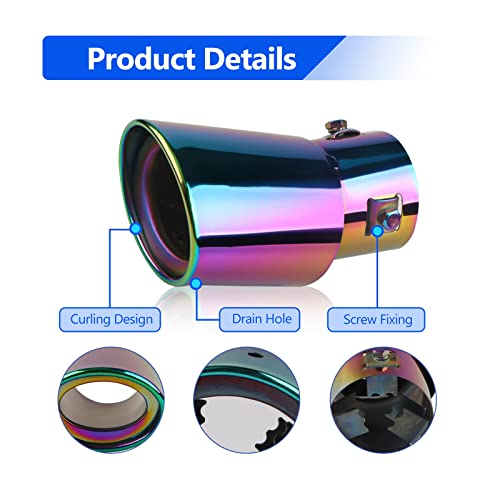 Cueclue 1 Pc Car Polished Stainless Steel Exhaust Tail, 2.5" To 3.3" Car Exhaust Pipe Flue Muffler, Modified Tailpipe Compatible With Most Vehicles Exterior Rear Tip Pipe (Multicolor & Bending) #TOP2