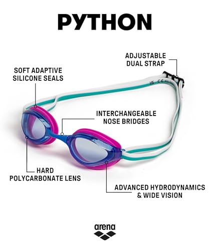 Image of ARENA Unisex Python Racing Swim Goggles for Men and Women Anti-Fog No Leak Max Comfort Dual Strap, Mirror /Non-Mirror Lens